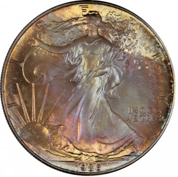 1986 1 oz American Silver Eagle Coin - Colorfully Toned