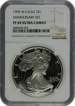 1995-W 10th Anniversary 1 oz American Proof Silver Eagle Coin - NGC PF-69 Ultra Cameo