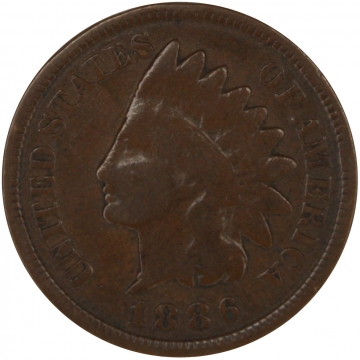 1886 Indian Head Cent Coin - Type 2 - Very Good