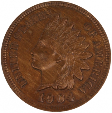 1904 Indian Head Cent Coin - Near Uncirculated Details - Old Cleaning
