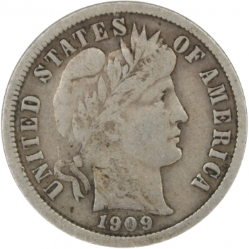1909 Barber Silver Dime Coin - Fine to Very Fine