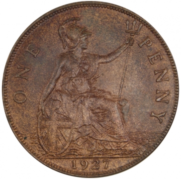 1927 Great Britain One Penny Coin - Uncirculated Red & Brown