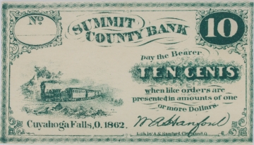 1862 Summit County Bank - Cuyahoga Falls, OH - 10 Ten Cent Obsolete Note - Gem Crisp Uncirculated
