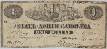 January 1863 The State of North Carolina Obsolete Note - One Dollar - Circulated