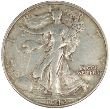 1942-D Walking Liberty Silver Half Dollar Coin - Extremely Fine to About Uncirculated