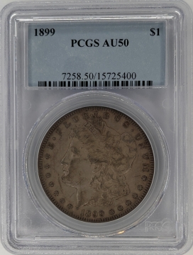 1899 Morgan Silver Dollar Coin PCGS AU-50 - Sharp and Naturally Toned