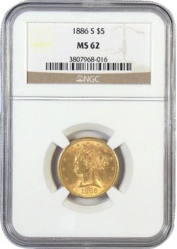 $5.00 Liberty Head Half Eagle Gold Coins - Random Dates - PCGS or NGC MS-62