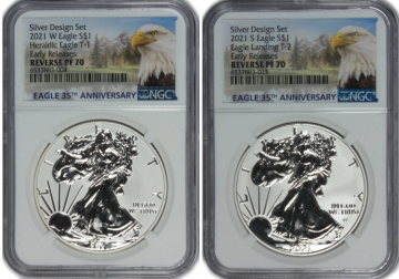 2021 Reverse Proof American Silver Eagle 2 Coin Set - Designer Edition - NGC Reverse PF-70 Early Release