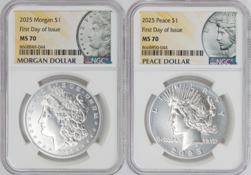 2025 Morgan and Peace Silver Dollar 2 Pc Set - NGC MS-70 First Day of Issue - Morgan and Peace Dollar Label