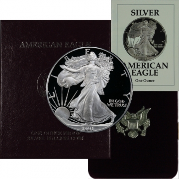 1991-S 1 oz American Proof Silver Eagle Coin - Gem Proof (w/ Box & COA)