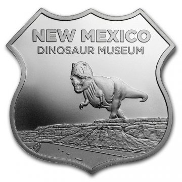 1 oz Silver - Icons of Route 66 Shield Series - New Mexico Dinosaur Museum
