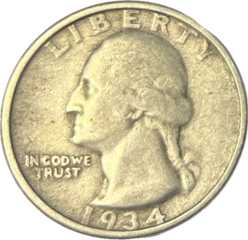 1934 Washington Silver Quarter Coin - Doubled Die Obverse - Very Fine to Extremely Fine