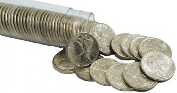 1916-1945 50-Coin 90% Silver Mercury Dime Roll - Mixed Dates - AU/BU