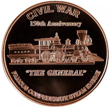 1 oz Copper Round - Civil War Series - The General Steam Engine Design