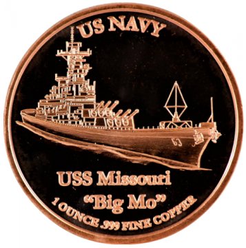 1 oz Copper Round - U.S. Navy USS Missouri "Big Mo" Design