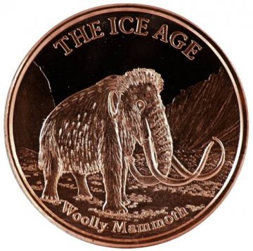 1 oz Copper Round - Ice Age Series - Woolly Mammoth Design