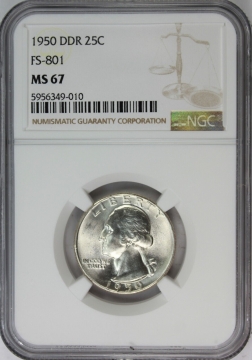 1950 Washington Silver Quarter Coin - Double Die Reverse - NGC MS-67 FS-801 Top Pop!
