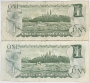 Lot of 2 1973 Bank of Canada $1.00 Note - Fine to Very Fine