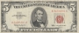1963 $5.00 U.S. Note - Red Seal - Fine / Very Fine