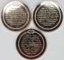 Set of 3 Collectible Franklin Mint Bronze Medals from the History of the U.S. Series - Barbed Wire, Bill of Rights, Constitution