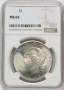 Peace Silver Dollar Coin - Random Date - NGC Certified MS-66
